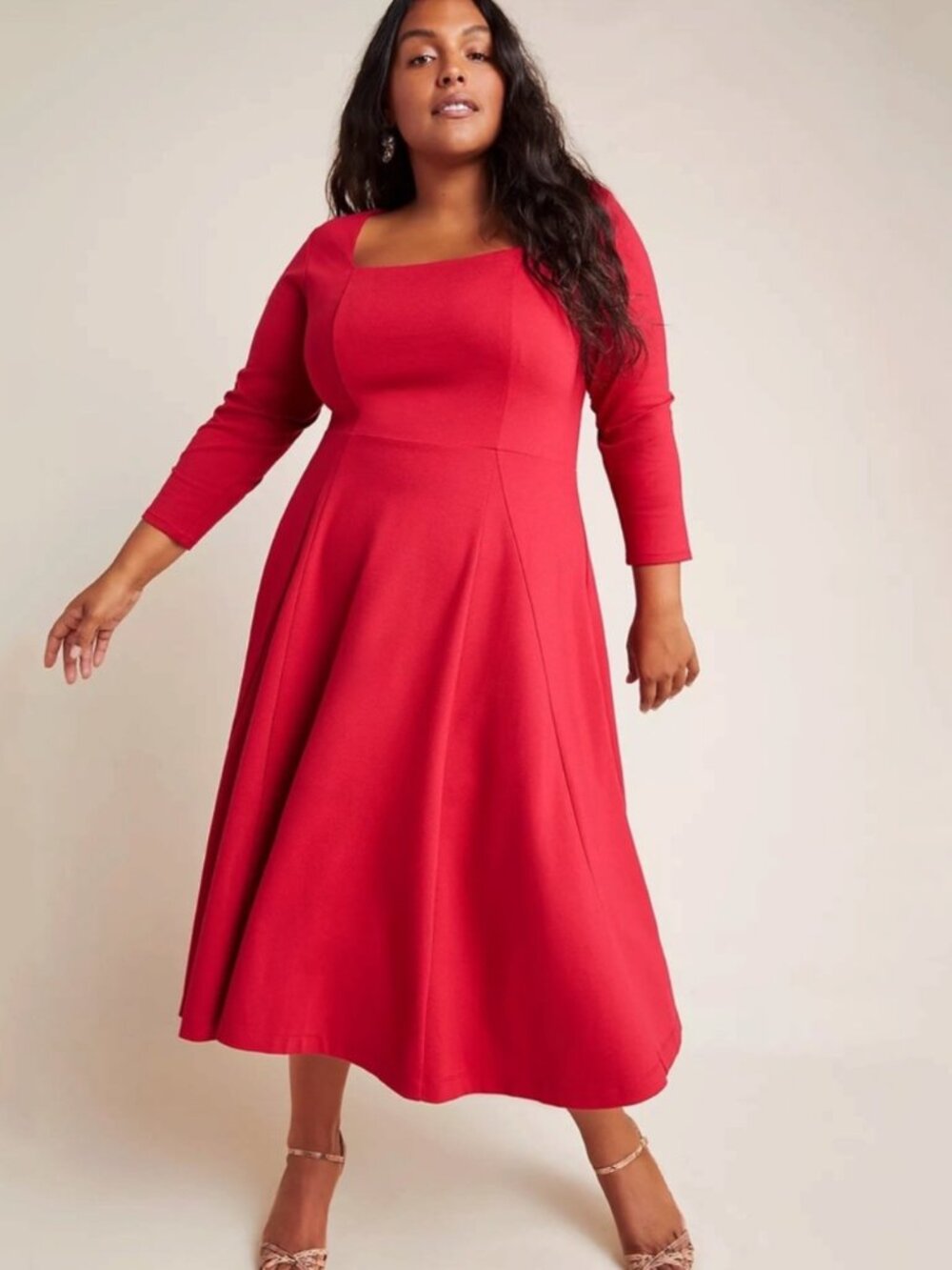 NWT Anthropologie Maeve Red Jocelyn Fit & Flare Midi Dress in Women's 1X